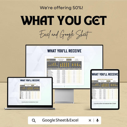 Construction Schedule Bar Chart Template | Project Timeline Planner | Gantt Style Tracker | Contractor Project Management Tool