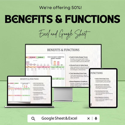 Health & Safety Committee Budget Tracker Sheet | Excel and Google Sheets | Workplace Safety Budget Planner Template