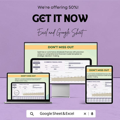 Wholesaling E-Commerce Financial Model Template | Wholesale Business Forecast | Profit and Cash Flow Model | Inventory & Sales Planner