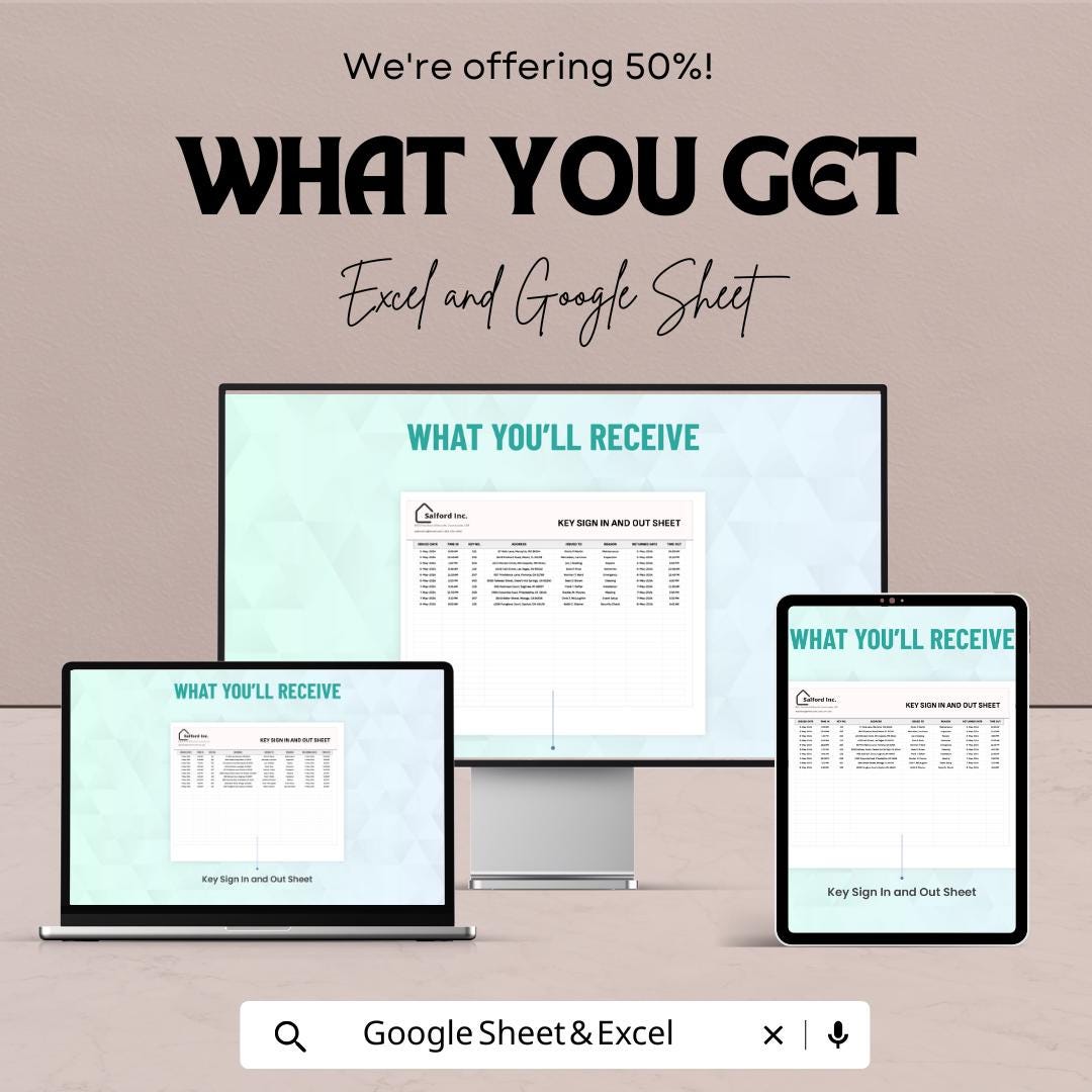 Key Sign In and Out Sheet – Excel and Google Sheet Template | Track Key Usage & Security | 50% Off