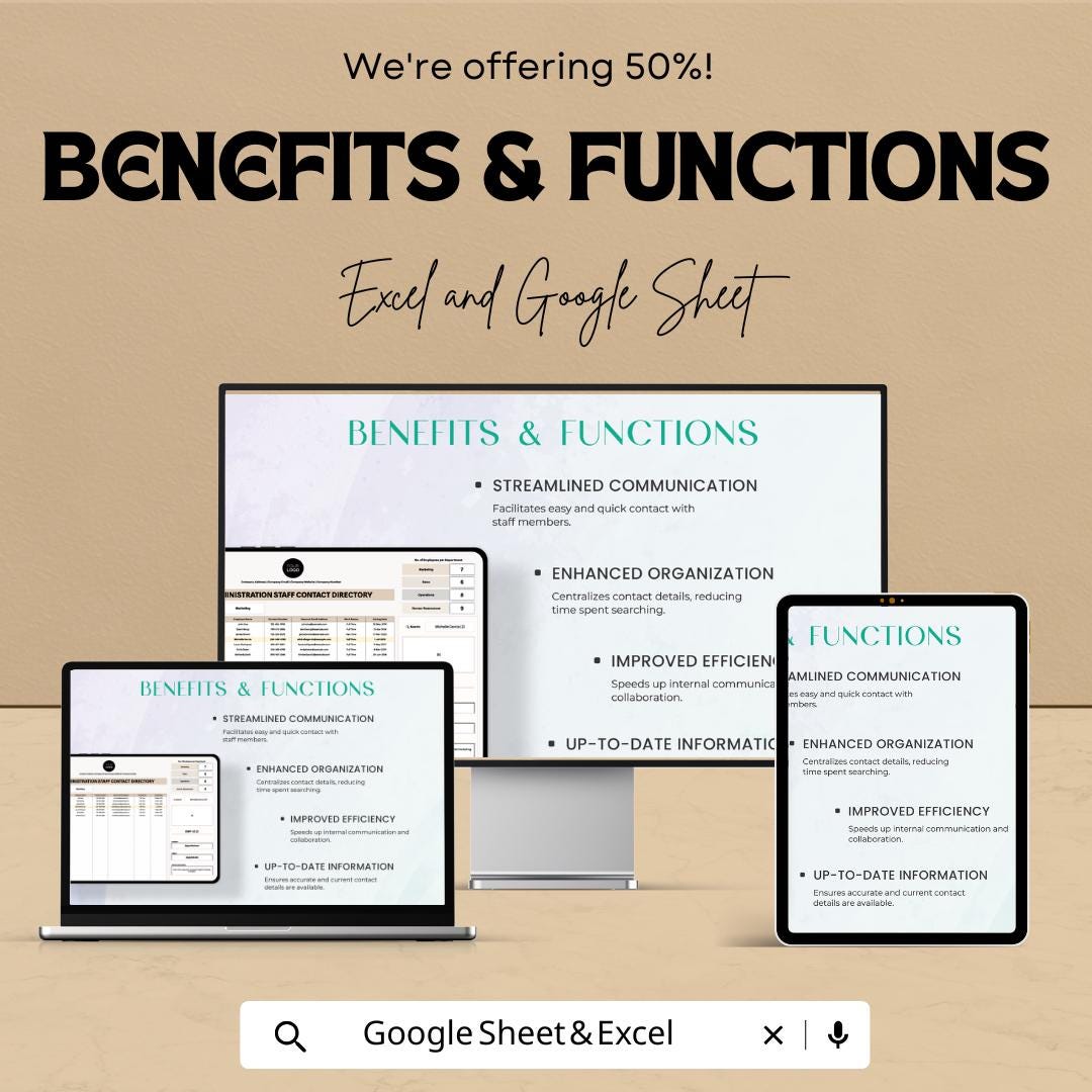 Administration Staff Contact Directory Template | Employee Contact List Spreadsheet | Excel & Google Sheets