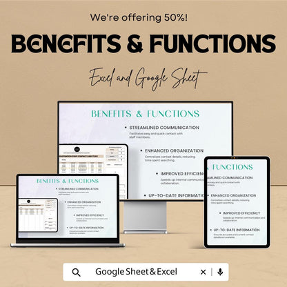 Administration Staff Contact Directory Template | Employee Contact List Spreadsheet | Excel & Google Sheets