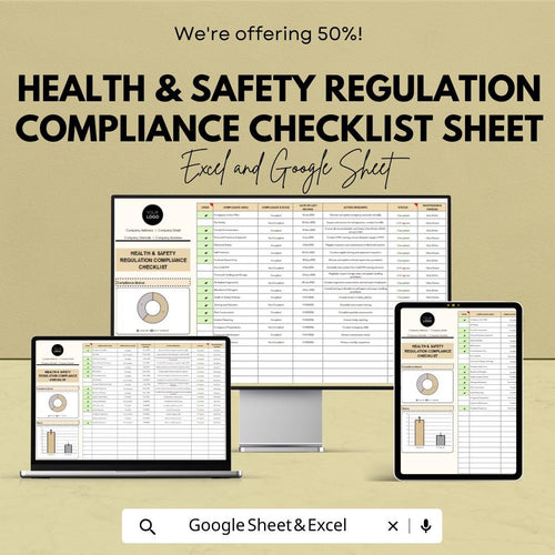 Health & Safety Regulation Compliance Checklist Sheet | Excel and Google Sheets | OSHA Compliance, Workplace Safety