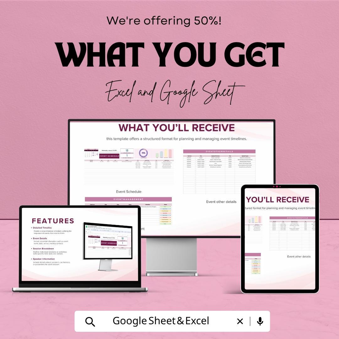 Event Schedule Template | Event Planning Spreadsheet | Google Sheets Event Planner | Excel Event Management Template |
