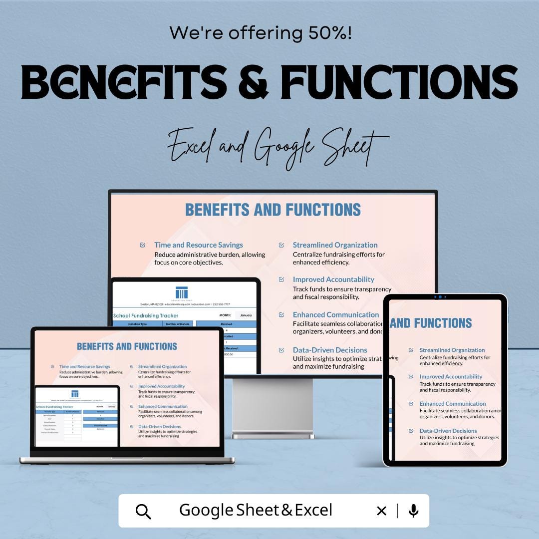 School Fundraising Tracker Template | Donation Tracker Spreadsheet | Nonprofit Fundraising Dashboard | Charity Donation Log