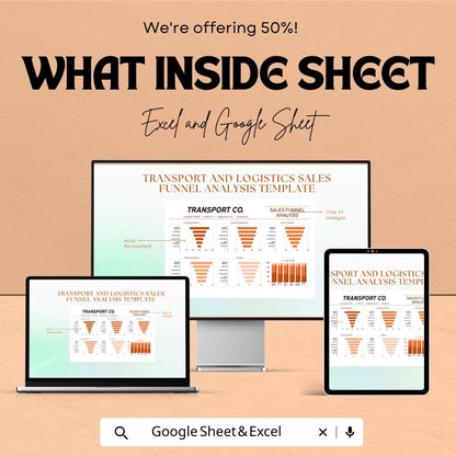 Sales Funnel Analysis Template | Transport and Logistics Lead Tracker | Google Sheet & Excel Funnel KPI Dashboard | B2B Sales Report