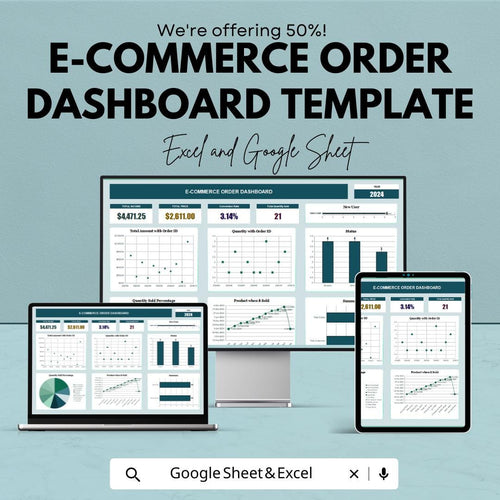 E-commerce Order Dashboard Template | Order Tracker | Sales Analytics Spreadsheet | Inventory & Fulfillment KPI Dashboard