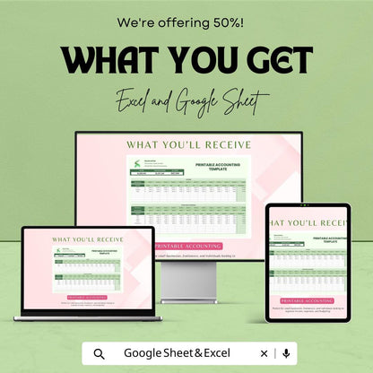 50% Off - Printable Accounting Sheet for Excel and Google Sheets | Monthly Financial Tracker | Income & Expense Template | Budget Planner |