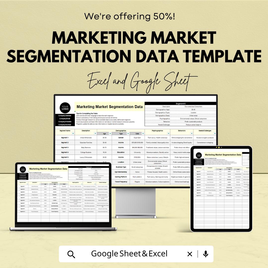 Marketing Market Segmentation Data Template | Customer Segmentation Spreadsheet | Audience Profiling Template | Excel Market Segmentation