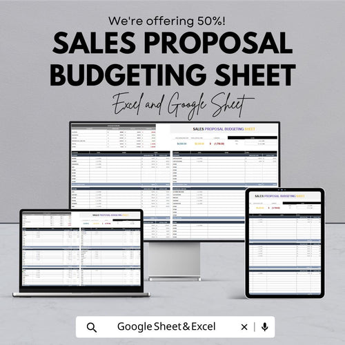 Sales Proposal Budgeting Sheet | Google Sheets & Excel | Expense Tracker | Revenue Forecast | Resource Allocation | Sales Budget Planner