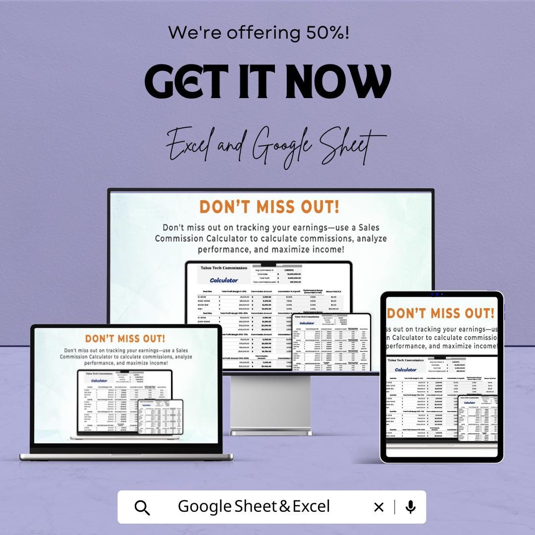 Sales Commission Calculator Template | Excel & Google Sheets | Commission Tracker | Earnings Calculator | Sales Performance Spreadsheet