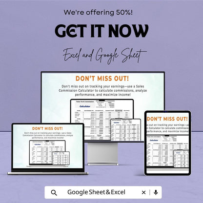 Sales Commission Calculator Template | Excel & Google Sheets | Commission Tracker | Earnings Calculator | Sales Performance Spreadsheet