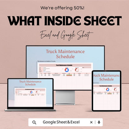 Truck Maintenance Schedule Template | Fleet Maintenance Tracker Google Sheets | Vehicle Service Log | Truck Maintenance Log Planner