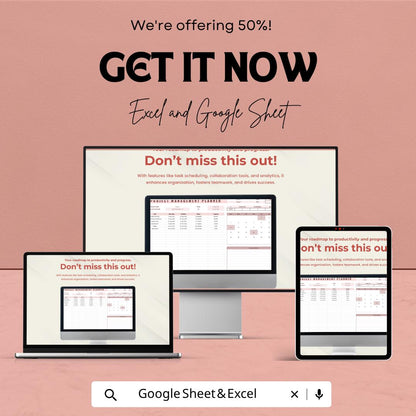 Project Management Planner Template | Project Tracker Spreadsheet | Task Management Dashboard | Excel & Google Sheets | Project Planning