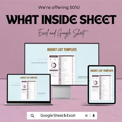 Bucket List Sheet Template | Digital Download | Google Sheets & Excel | Goal Tracker | Travel Planner | Editable Checklist