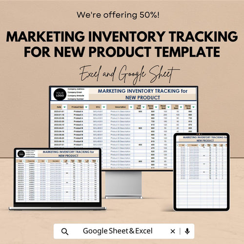 Marketing Inventory Tracking for New Product Template | Excel and Google Sheets | New Product Stock & Inventory Management Spreadsheet