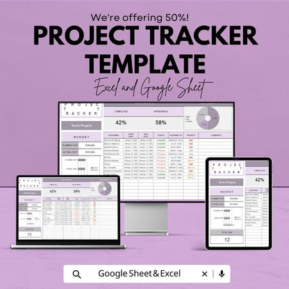 Project Tracker Template | Excel & Google Sheets | Project Management Spreadsheet | Task, Budget and Progress Tracker