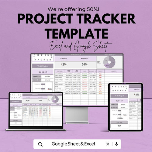 Project Tracker Template | Excel & Google Sheets | Project Management Spreadsheet | Task, Budget and Progress Tracker