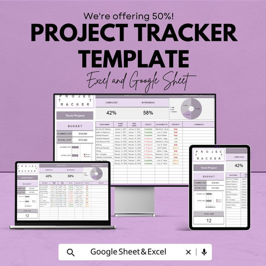 Project Tracker Template | Excel & Google Sheets | Project Management Spreadsheet | Task, Budget and Progress Tracker