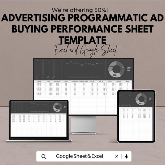 Advertising Programmatic Ad Buying Performance Sheet | Excel & Google Sheets Template | Ad Performance Tracker | Media Buying Dashboard