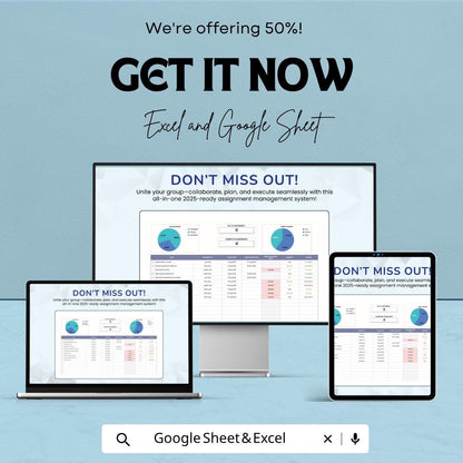 Group Assignment Template | Student Project Tracker | Task Planner Spreadsheet | Gantt Chart & Budget Tracker | Team Project Dashboard