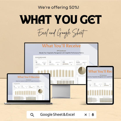 Hotel KPI Dashboard | Excel and Google Sheets | Hotel Performance Tracking | Revenue, Occupancy & Expense Analysis | Hotel Management