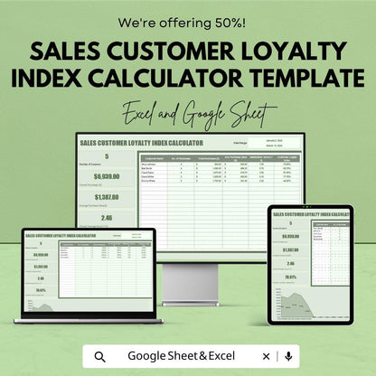 Sales Customer Loyalty Index Calculator Template | Customer Loyalty Score Tracker | Customer Retention Metric Tool
