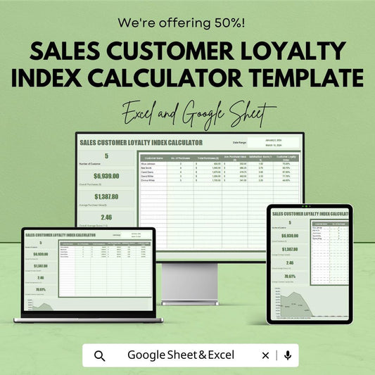 Sales Customer Loyalty Index Calculator Template | Customer Loyalty Score Tracker | Customer Retention Metric Tool
