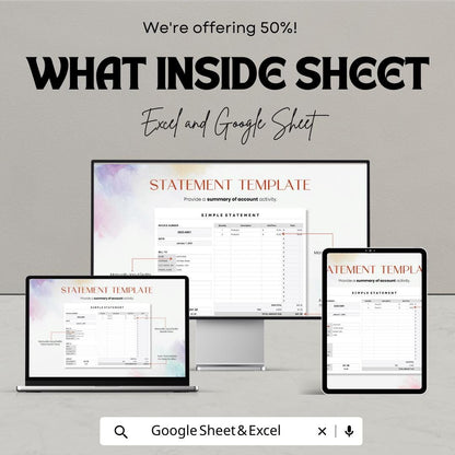 Simple Statement Sheet | Excel and Google Sheets Template | Printable Statement Form | Business Finance & Invoice Tracker |