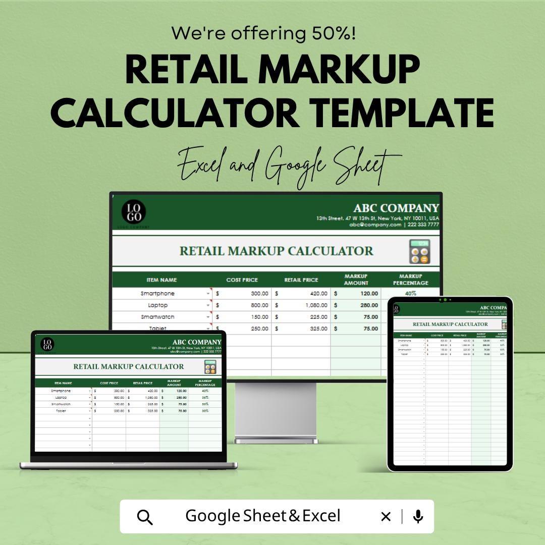 Retail Markup Calculator Template | Pricing Spreadsheet | Profit Margin Calculator | Product Pricing Tool | Excel & Google Sheets