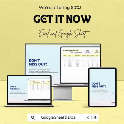 Marketing Research Data Collection Sheet | Google Sheets Template | Track Participants, Data, and Results | Easy Data Entry and Analysis