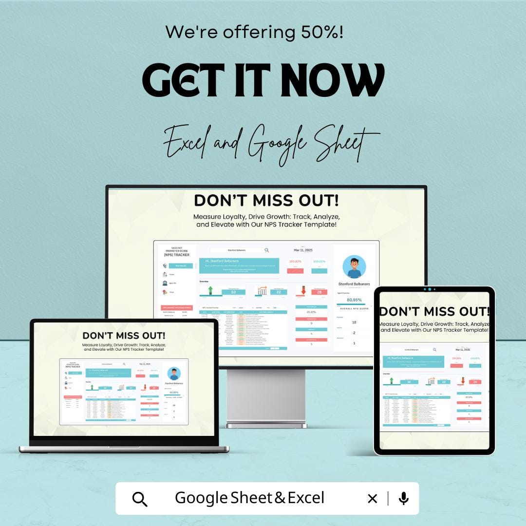 Sales Net Promoter Score Tracker Template | NPS Tracker Spreadsheet | Customer Satisfaction Tracker | Excel and Google Sheet NPS Template |