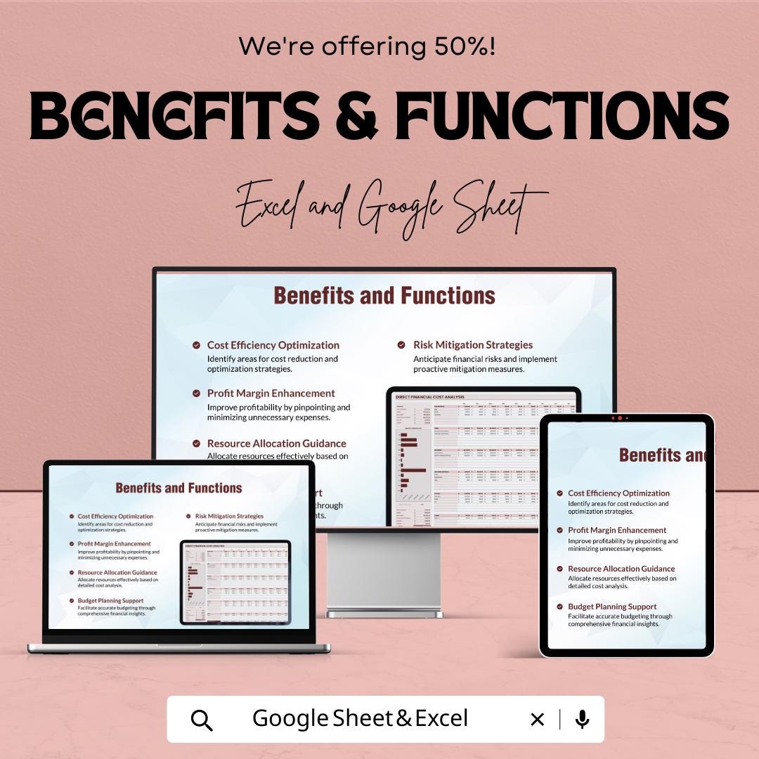 Direct Financial Cost Analysis Template | Excel and Google Sheets Cost Tracker | Business Expense Spreadsheet | Budget & Profit Analysis