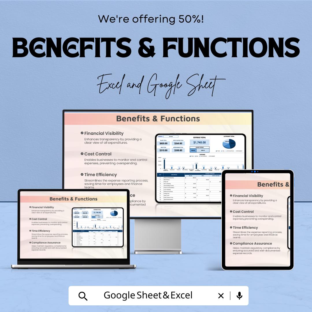 Expense Report Sheet | Financial Tracker Excel and Google Sheet Template | Budgeting & Expense Management Tool
