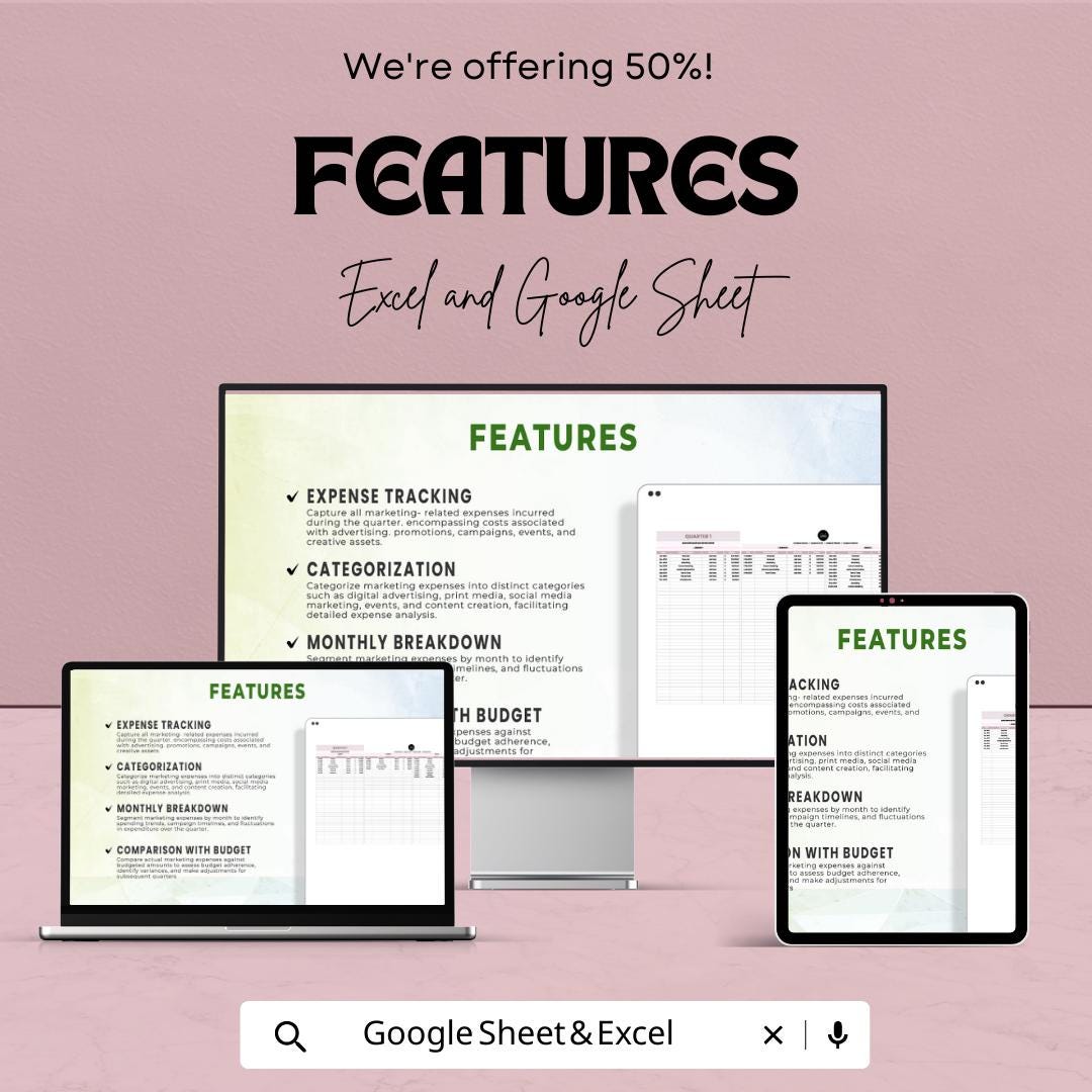 Marketing Quarterly Expense Report Template, Marketing Budget Tracker, Excel & Google Sheets Expense Dashboard, Quarterly Finance Report