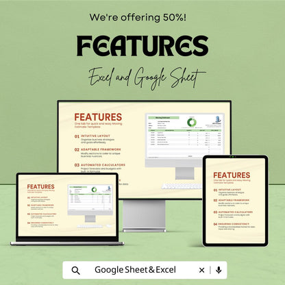Moving Estimate Sheet - Excel and Google Sheets | Moving Cost Calculator | Moving Estimate Template | Household & Office Move | 50% OFF