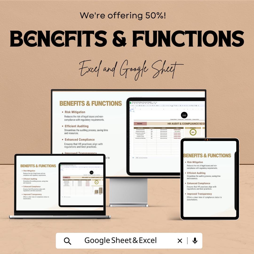 HR Audit and Compliance Scorecard Template | HR Compliance Tracker | Audit Checklist | Excel & Google Sheets HR Template