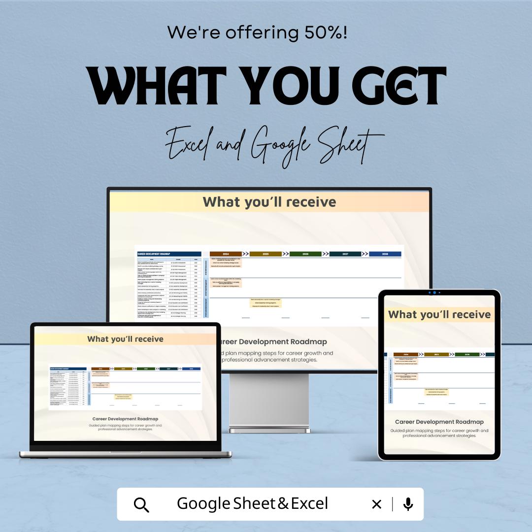 Career Development Roadmap Template Excel & Google Sheets | Career Planning Spreadsheet | Professional Growth Planner | Career Goal Tracker