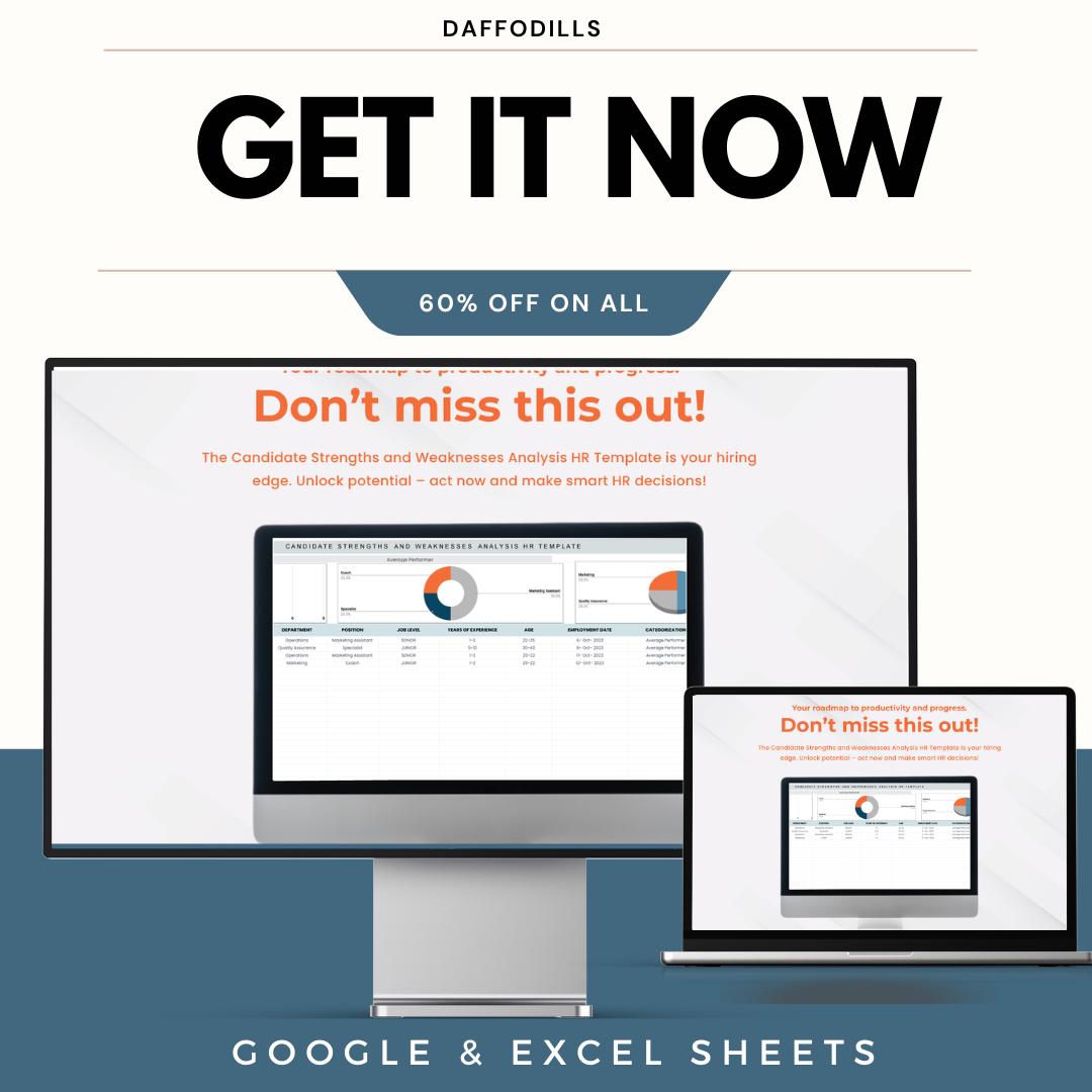 Candidate Strengths and Weaknesses Analysis HR Template, Candidate Evaluation Dashboard, Hiring Assessment Tool, Google Sheets Excel
