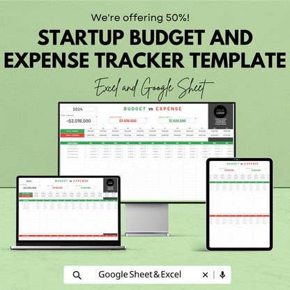 Startup Budget and Expense Tracker Template | Excel & Google Sheets | Small Business Finance Planner | Budget vs Expense Spreadsheet