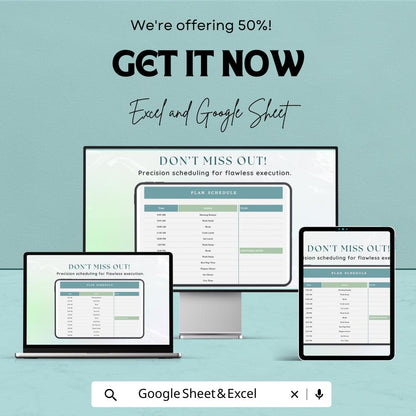 50% Off - Plan Schedule Sheet for Google Sheets | Daily Time Planner Template | Organize Your Day | Task Management | Printable Schedule