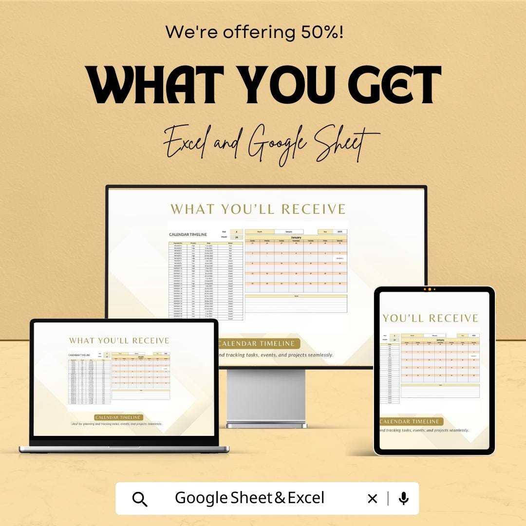 Calendar Timeline Sheet | Excel and Google Sheets | Color-Coded Timeline Template | Plan & Track Events | Customizable Monthly Calendar |