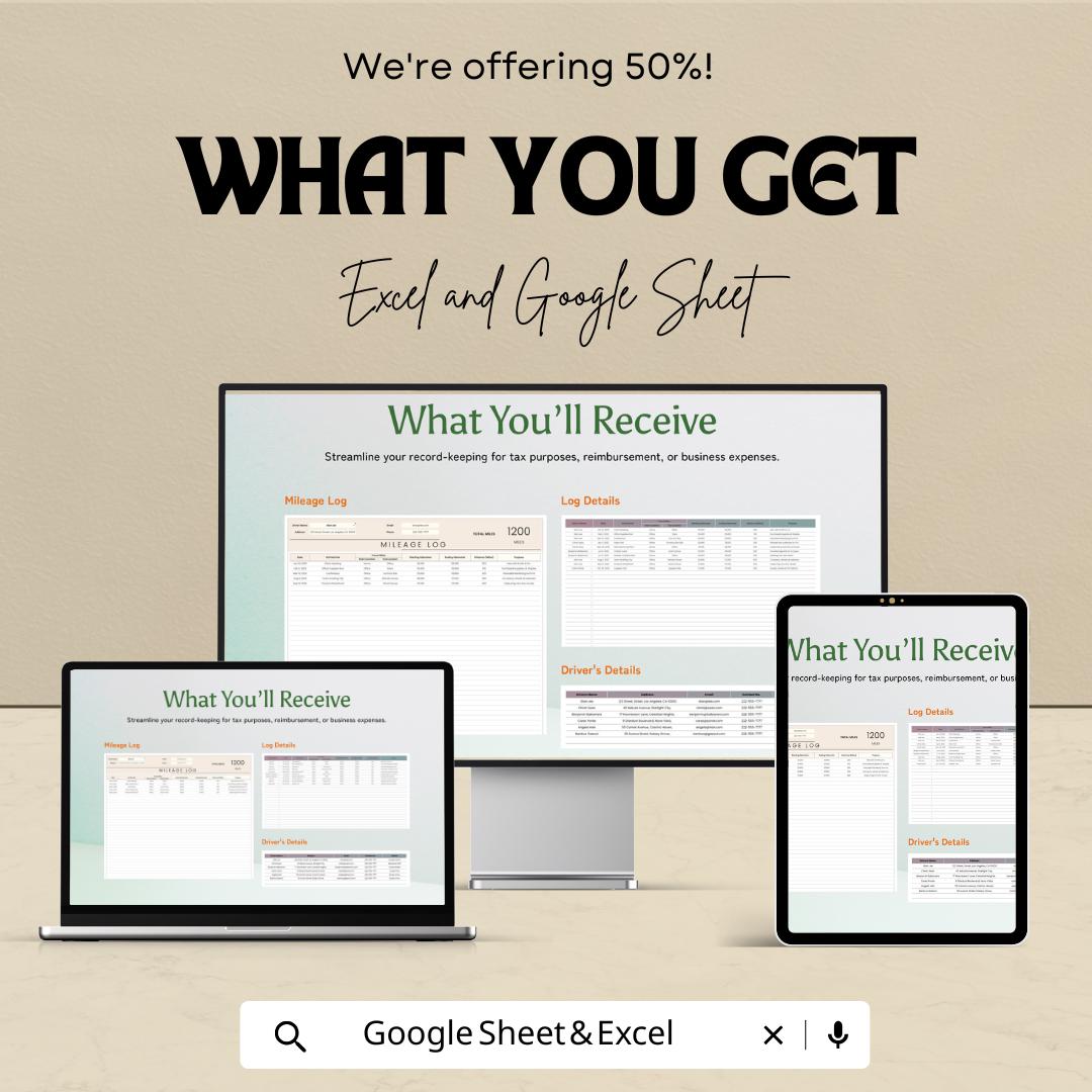 Mileage Log Template | Excel & Google Sheets | Vehicle Mileage Tracker | Business Expense Log | Tax Deduction Spreadsheet