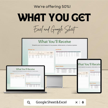 Mileage Log Template | Excel & Google Sheets | Vehicle Mileage Tracker | Business Expense Log | Tax Deduction Spreadsheet