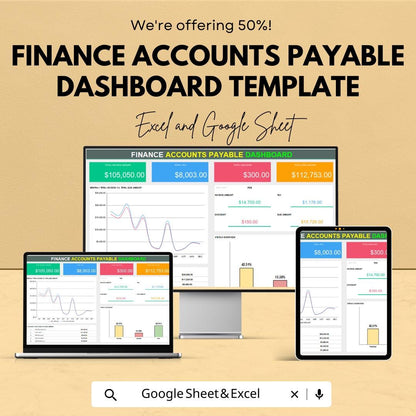 Finance Accounts Payable Dashboard Template | Business Finance Tracker | Payment Management Spreadsheet | Accounting Analytics Tool