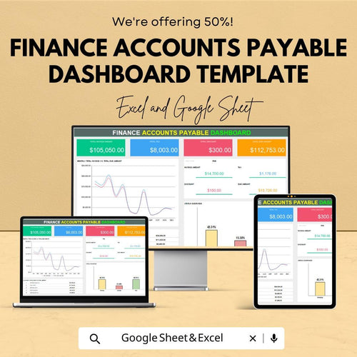 Finance Accounts Payable Dashboard Template | Business Finance Tracker | Payment Management Spreadsheet | Accounting Analytics Tool