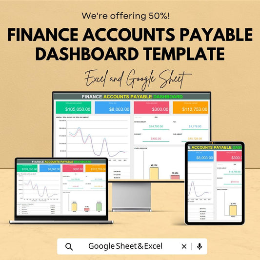 Finance Accounts Payable Dashboard Template | Business Finance Tracker | Payment Management Spreadsheet | Accounting Analytics Tool
