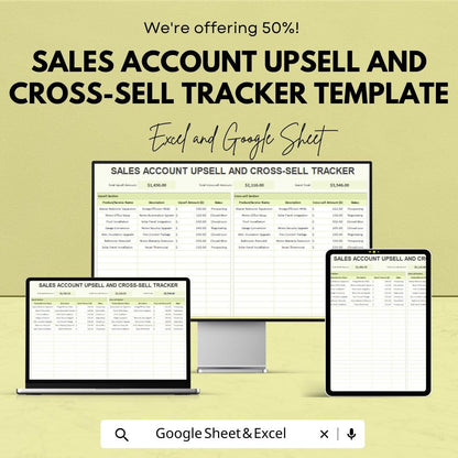 Sales Account Upsell and Cross-Sell Tracker Template | Sales Management Spreadsheet | Excel & Google Sheets CRM Tool | Growth Tracker |