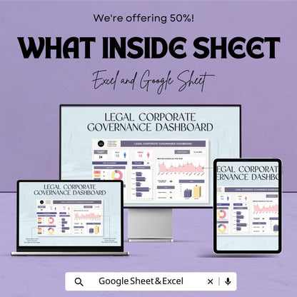 Legal Corporate Governance Dashboard | Excel and Google Sheet | Business Risk Management & Performance Tracking | ERG and Meeting Records