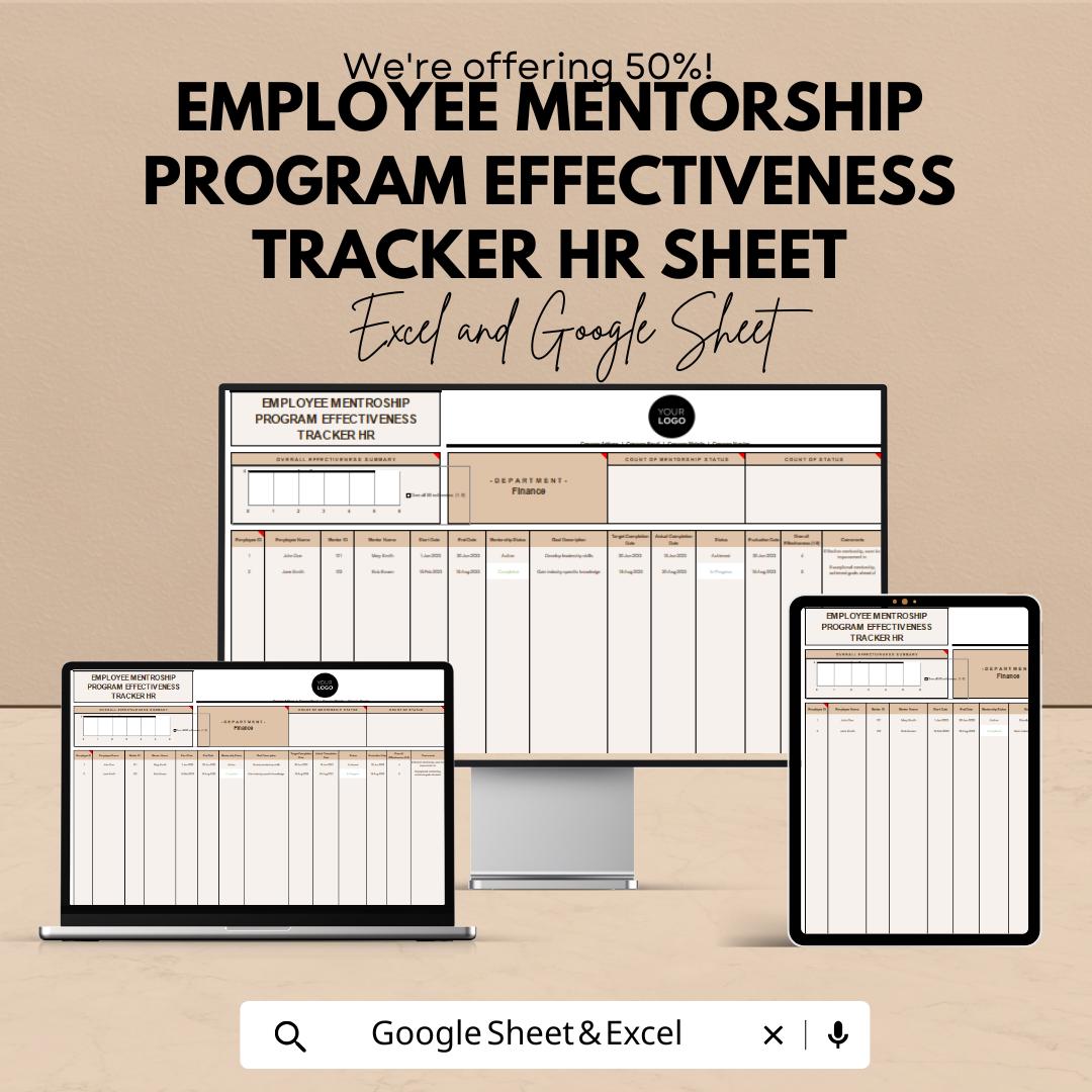 Employee Mentorship Program Effectiveness Tracker HR | Google Sheet | Track Mentorship Progress & Results | HR Tool for Employee Development